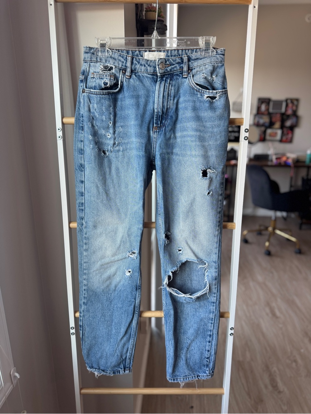 We The Free Light Blue Distressed Boyfriend Jeans Size 26 Free People Oversized